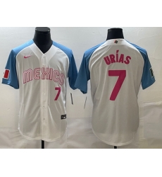 Men Mexico Baseball 7 Julio Urias 2023 White Blue World Baseball Classic Stitched Jersey