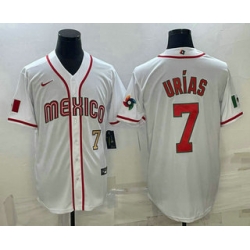 Men Mexico Baseball #7 Julio Urias Number 2023 White World Baseball Classic Stitched Jersey3