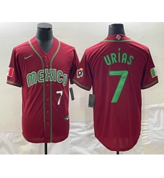 Men's Mexico Baseball #7 Julio Urias Number 2023 Red Green World Baseball Classic Stitched Jersey