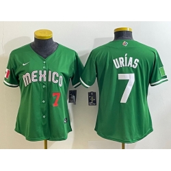 Women's Mexico Baseball #7 Julio Urias Number 2023 Green World Classic Stitched Jersey1