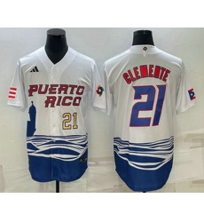 Mens Puerto Rico Baseball #21 Roberto Clemente Number 2023 White World Baseball Classic Stitched Jersey
