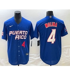 Men's Puerto Rico Baseball #4 Yadier Molina Number 2023 Blue World Baseball Classic Stitched Jersey