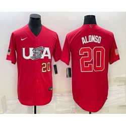 Men USA Baseball #20 Pete Alonso Number 2023 Red World Classic Stitched Jerseys