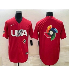 Men USA Baseball 2023 Red World Big Logo With Patch Classic Stitched Jerseys