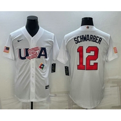 Men's USA Baseball #12 Kyle Schwarber 2023 White World Baseball Classic Stitched Jerseys