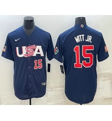 Men's USA Baseball #15 Bobby Witt Jr Number 2023 Navy World Baseball Classic Stitched Jerseys