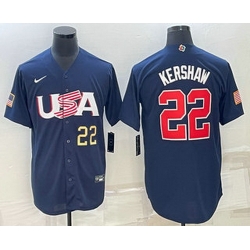 Men's USA Baseball #22 Clayton Kershaw Number 2023 Navy World Baseball Classic Stitched Jersey