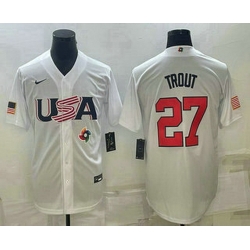 Men's USA Baseball #27 Mike Trout 2023 White World Baseball Classic Replica Stitched Jersey