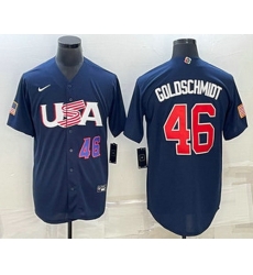 Men's USA Baseball #46 Paul Goldschmidt Number 2023 Navy World Baseball Classic Stitched Jersey