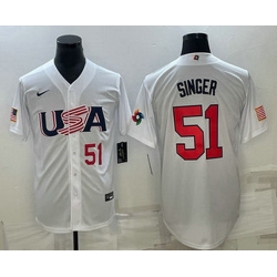 Men's USA Baseball #51 Brady Singer Number 2023 White World Baseball Classic Stitched Jersey