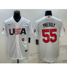 Men's USA Baseball #55 Ryan Pressly 2023 White World Baseball Classic Stitched Jersey