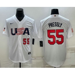Men's USA Baseball #55 Ryan Pressly Number 2023 White World Baseball Classic Stitched Jerseys