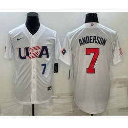 Men's USA Baseball #7 Tim Anderson Number 2023 White World Baseball Classic Stitched Jerseys