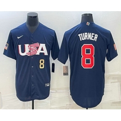 Men's USA Baseball #8 Trea Turner Number 2023 Navy World Baseball Classic Stitched Jersey