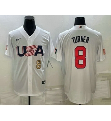 Men's USA Baseball #8 Trea Turner Number 2023 White World Baseball Classic Stitched Jerseys