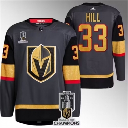 Men Vegas Golden Knights 33 Adin Hill Grey 2023 Stanley Cup Champions Stitched Jersey