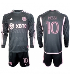 Men Inter Miami CF 10 Lionel Messi 2023 24 Black Away Soccer Jersey Suit