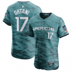 Men Los Angeles Angels 17 Shohei Ohtani Teal 2023 All Star Flex Base Stitched Jersey