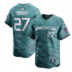 Men Los Angeles Angels 27 Mike Trout Teal 2023 All Star Cool Base Stitched Jersey