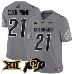 Men Colorado Buffaloes #21 Coach Prime Gray Vapor Limited Stitched Football Jersey