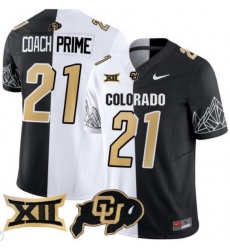 Men Colorado Buffaloes #21 Coach Prime White Black Split Vapor Limited Stitched Football Jersey