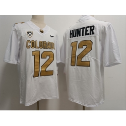 Men Colorado Buffaloes Travis Hunter #12 White Gold Stitched Football Jersey