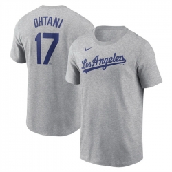 Men Los Angeles Dodgers 17 Shohei Ohtani Grey 2024 Fuse Name Number T Shirt