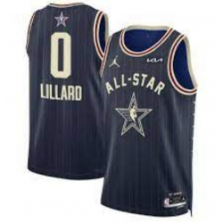 Men 2024 All Star 0 Damian Lillard Navy Stitched Basketball Jersey