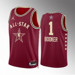 Men 2024 All Star 1 Devin Booker Crimson Stitched Basketball Jersey
