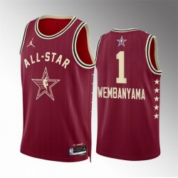 Men 2024 All Star 1 Victor Wembanyama Crimson Stitched Basketball Jersey