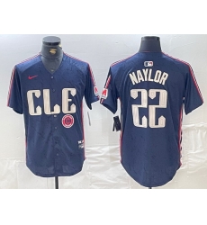 Men Cleveland Guardians 22 Josh Naylor Navy 2024 City Connect Limited Stitched Baseball Jersey 4