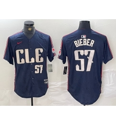 Men Cleveland Guardians 57 Shane Bieber Navy 2024 City Connect Limited Stitched Baseball Jersey 5