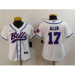 Women Buffalo Bills 17 Josh Allen White Cool Base Stitched Baseball Jersey