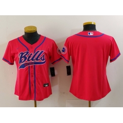 Women Buffalo Bills Red Team Big Logo With Patch Cool Base Stitched Baseball Jersey 8