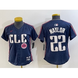 Women Cleveland Guardians 22 Josh Naylor Navy 2024 City Connect Limited Stitched jerseys 6