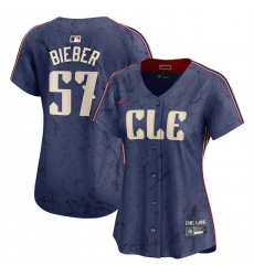 Women Cleveland Guardians 57 Shane Bieber Navy 2024 City Connect Stitched Baseball Jersey