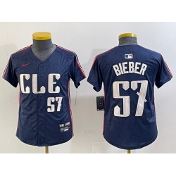 Youth Cleveland Guardians 57 Shane Bieber Navy 2024 City Connect Limited Stitched Baseball Jersey  2