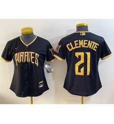 Women Pittsburgh Pirates 21 Roberto Clemente Black 2026 City Connect Stadium Stitched Baseball Jersey Women Pittsburgh Pirates 21 Roberto Clemente Black 2026 City Connect Stadium Stitched Baseball Jersey