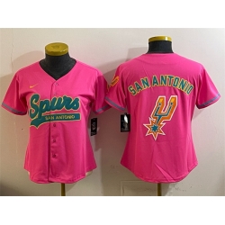 Women San Antonio Spurs Team Big Logo Pink Stitched Baseball Jersey