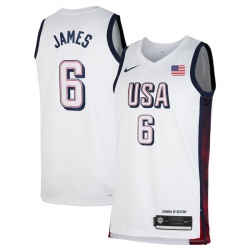 Men USA Basketball 6 LeBron James White 2024 Swingman Stitched Jersey