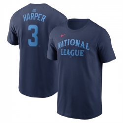 Men National League 3 Bryce Harper Navy 2024 All Star Name  26 Number T Shirt