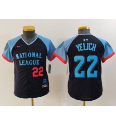 Youth National League 22 Christian Yelich Navy 2024 All Star Limited Stitched Baseball Jersey 3