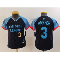 Youth National League 3 Bryce Harper Navy 2024 All Star Limited Stitched Baseball Jersey 3