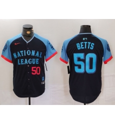 Men National League 50 Mookie Betts Navy 2024 All Star Limited Stitched Baseball Jersey