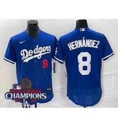 Women Nike Los Angeles Dodgers Enrique Hernandez #8 Blue Flex Base 2024 World Series Champions Stitched MLB Jersey