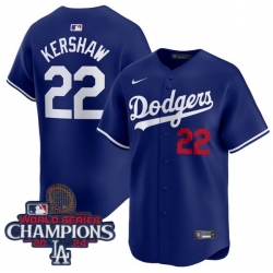 Youth Nike Los Angeles Dodgers Clayton Kershaw #22 Blue Flex Base 2024 World Series Champions Stitched MLB Jersey