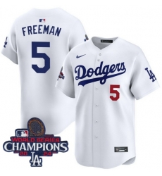 Youth Nike Los Angeles Dodgers Freddie Freeman #5 White Flex Base 2024 World Series Champions Stitched MLB Jersey