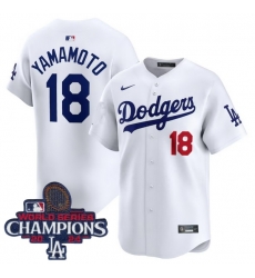 Youth Nike Los Angeles Dodgers Yoshinobu Yamamoto #18 White Flex Base 2024 World Series Champions Stitched MLB Jersey