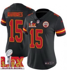 Women Kansas City Chiefs Patrick Mahomes #15 Black 2024 2025 Super Bowl LIX F U S E Stitched Jersey