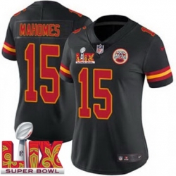 Women Kansas City Chiefs Patrick Mahomes #15 Black 2024 2025 Super Bowl LIX F U S E Stitched Jersey